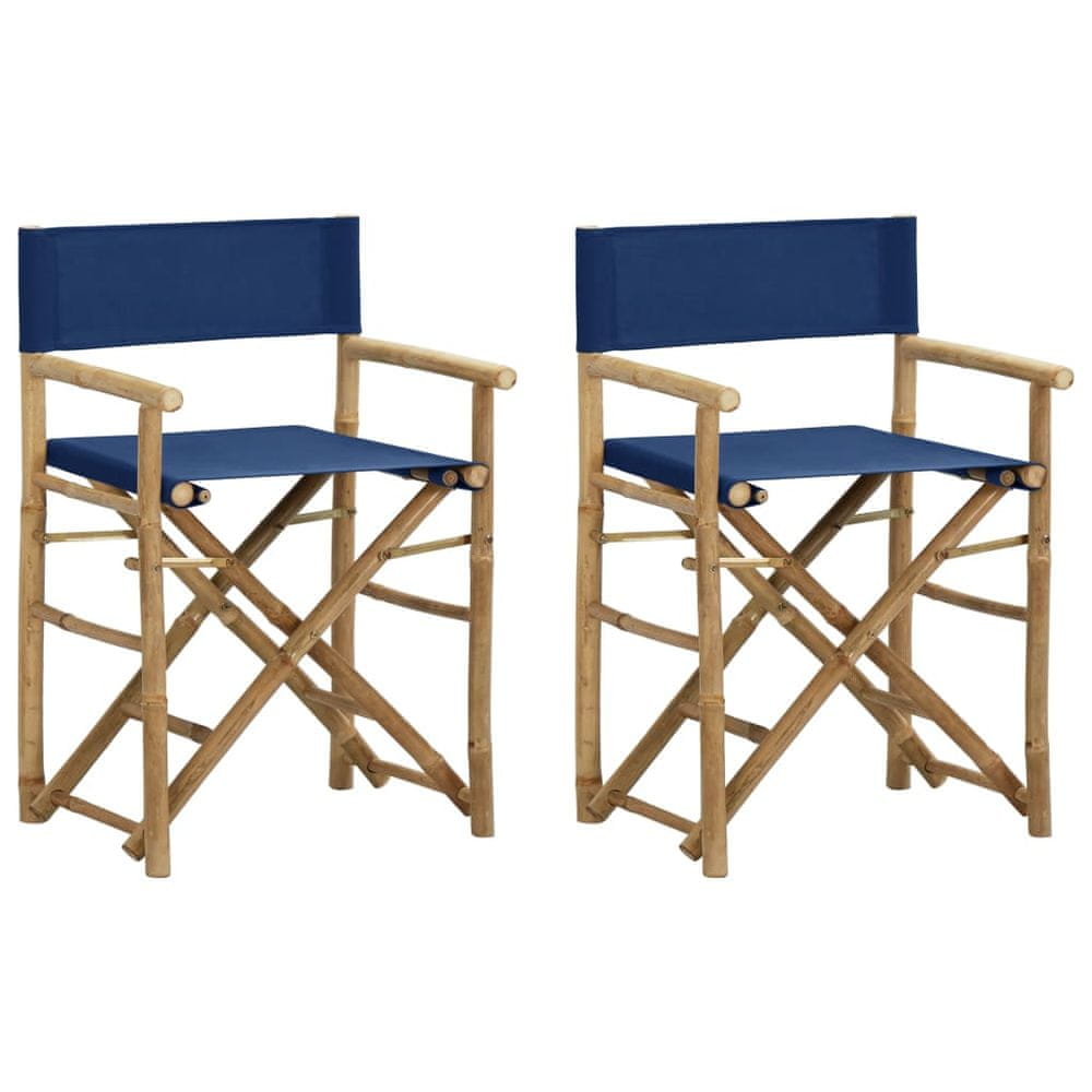 Vidaxl Skladacie režisérske stoličky 2 ks modré bambus a látka